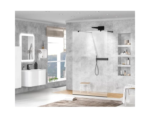 Душевая стенка Cezares Liberta 140 см со свободным входом, стекло прозрачное, профиль черный, LIBERTA-L-2-140-120-C-NERO