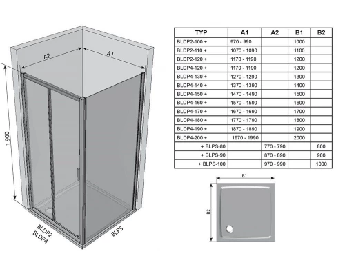 Душевая дверь в нишу Ravak Blix BLDP2-110, профиль белый, витраж грейп, 0PVD0100ZG
