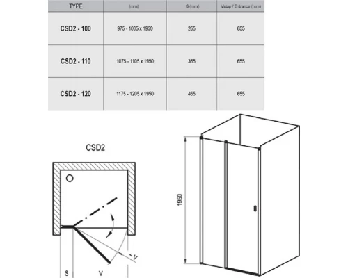 Душевая дверь в нишу Ravak Chrome CSD2-110, профили сатин, витраж транспарент, 0QVDCU00Z1