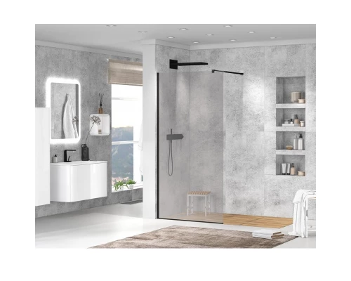 Душевая стенка Cezares Liberta 85 см со свободным входом, стекло прозрачное, профиль черный, LIBERTA-L-1-85-120-C-NERO