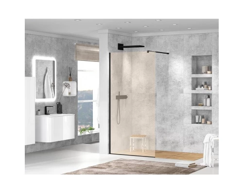 Душевая стенка Cezares Liberta 110 см со свободным входом, стекло бронза, профиль черный, LIBERTA-L-1-110-120-BR-NERO