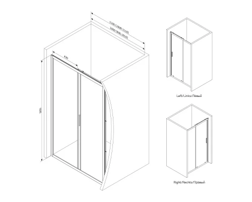 Душевая дверь в нишу Am.Pm Gem Solo 100 х 195 см, раздвижная, стёкла прозрачное и матовое, профиль черный матовый, W90G-100-1-195BM
