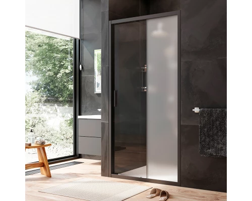 Душевая дверь в нишу Am.Pm Gem Solo 100 х 195 см, раздвижная, стёкла прозрачное и матовое, профиль черный матовый, W90G-100-1-195BM