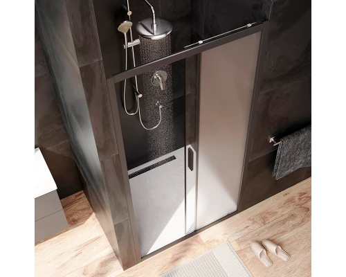 Душевая дверь в нишу Am.Pm Gem Solo 100 х 195 см, раздвижная, стёкла прозрачное и матовое, профиль черный матовый, W90G-100-1-195BM