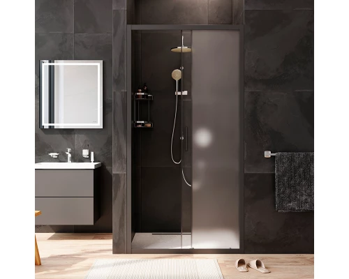Душевая дверь в нишу Am.Pm Gem Solo 100 х 195 см, раздвижная, стёкла прозрачное и матовое, профиль черный матовый, W90G-100-1-195BM