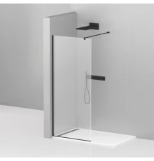 Душевая стенка Cezares Liberta 115 см со свободным входом, стекло прозрачное, профиль черный, LIBERTA-L-1-115-120-C-NERO