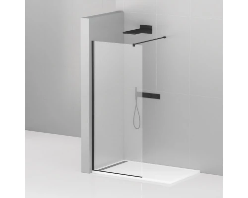 Душевая стенка Cezares Liberta 125 см со свободным входом, стекло прозрачное, профиль черный, LIBERTA-L-1-125-120-C-NERO