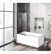 Душевая шторка на ванну BelBagno Uno, 90 х 150 см, стекло прозрачное, профиль черный матовый, UNO-V-1-90/150-C-NERO