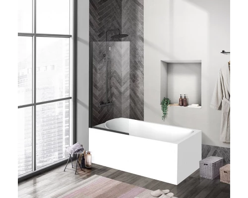 Душевая шторка на ванну BelBagno Uno, 90 х 150 см, стекло прозрачное, профиль черный матовый, UNO-V-1-90/150-C-NERO