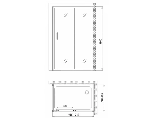 Душевой уголок Gemy Victoria, 100 х 70 х 190 см, стекло матовое, профиль хром, S30191HM-A70M