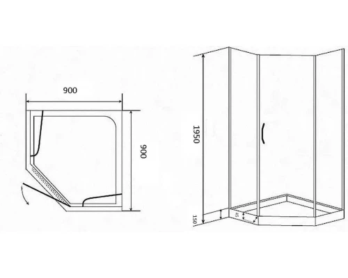 Душевой уголок Parly ZPE911B, 90 x 90 см, c поддоном, пятиугольный, профиль черный, стекло прозрачное
