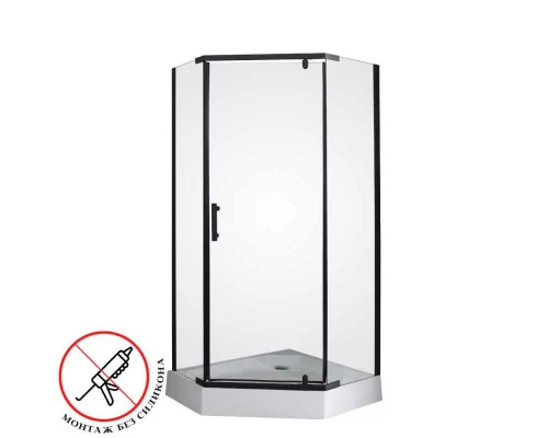 Душевой уголок Parly ZPE911B, 90 x 90 см, c поддоном, пятиугольный, профиль черный, стекло прозрачное