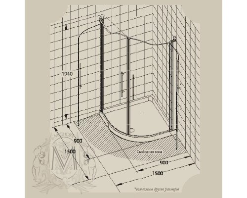 Душевой уголок Migliore Diadema, 90 х 90 х 195 см, стекло матовое с декором