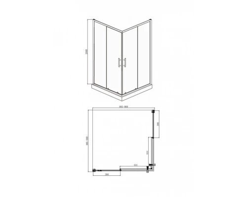 Душевой уголок Bravat Stream BS090.2204S, 90 x 90 x 200 см, двери раздвижные, стекло прозрачное, хром