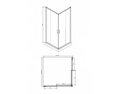 Душевой уголок Bravat Drop BS090.2200A, 90 x 90 x 200 см, двери раздвижные, стекло прозрачное, хром