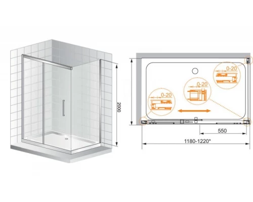 Душевой уголок Cezares PREMIER-SOFT, 120 х 90 х 200 см, стекло прозрачное