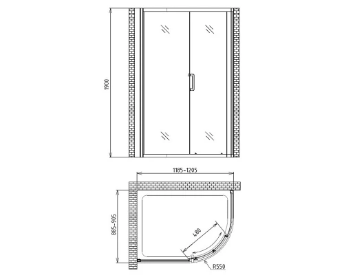 Душевой уголок Gemy Victoria, 120 х 90 х 190 см, стекло прозрачное, профиль хром, S30201