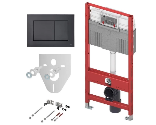 Инсталляция TECE TECEprofil UNI 2.0 для подвесного унитаза, 9300302 с крепежом и шумоизоляцией и клавишей в цвете черный матовый