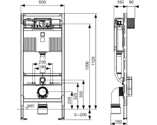 Инсталляция TECE TECEprofil UNI 2.0 для подвесного унитаза, 9300302 с крепежом и шумоизоляцией и клавишей в цвете черный матовый