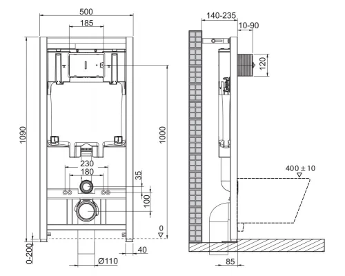Инсталляция BelBagno для подвесного унитаза BB002-80, клавиша черный матовый BB007-PR-NERO.M