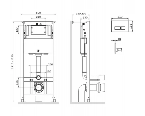 Инсталляция Am.Pm Pro для подвесного унитаза, с пневматической клавишей Pro L, никель матовый, I012704.9031
