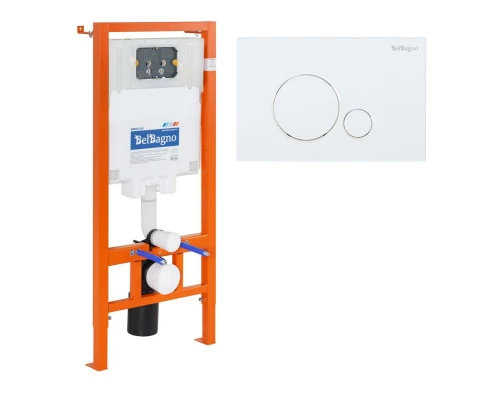 Инсталляция BelBagno для подвесного унитаза BB002-80, клавиша белая круглая BB014-SR-BIANCO