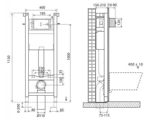 Инсталляция BelBagno для подвесного унитаза, со смывным бачком скрытого монтажа, крепление к стене в комплекте, BB004-40 EXPERT