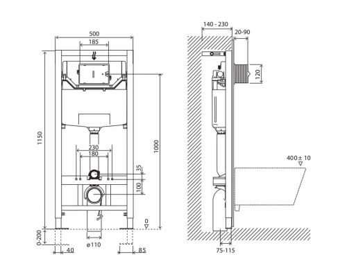 Инсталляция BelBagno для подвесного унитаза BB001-120, клавиша белая BB014-SR-BIANCO