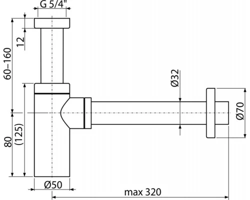 Сифон для раковины AlcaPlast A400B DN32 Design цельнометаллический, цвет - белый