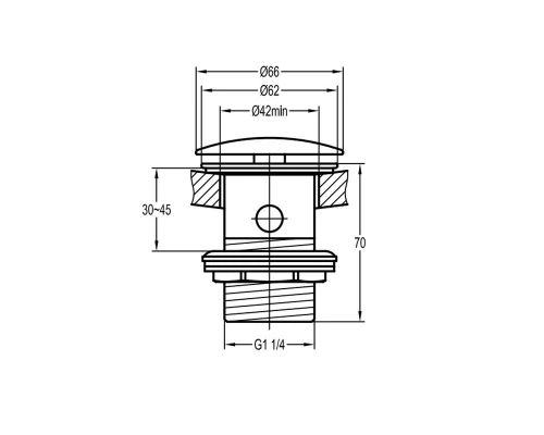 Донный клапан Cezares Eco, для раковины, с переливом, click-clack, брашированное золото, ECO-SAT-BORO