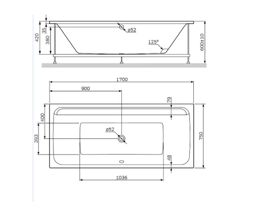Каркас с монтажным набором Am.Pm Inspire 2.0 W52A-170-075W-R для ванны