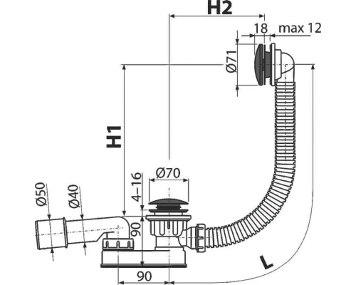 Слив-перелив AlcaPlast click/clak, длина 100 см, черный матовый, A507BLACK-100