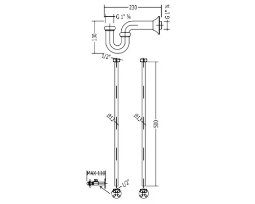 Вентили с трубками (2шт.) и сифоном Devon&Devon DUHL162CR