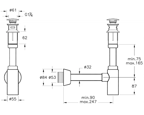 Сифон Vitra Syphon с донным клапаном для раковины, хром, A45154