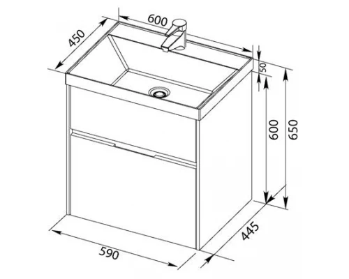 Тумба под раковину Aquanet Латина 60 (2 ящика) 00179934, цвет фасада белый