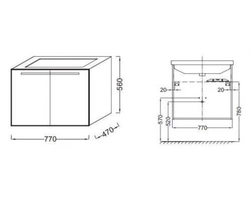 Тумба под раковину Jacob Delafon Struktura 80 см, EB1281-N18, белый блестящий, 2 двери