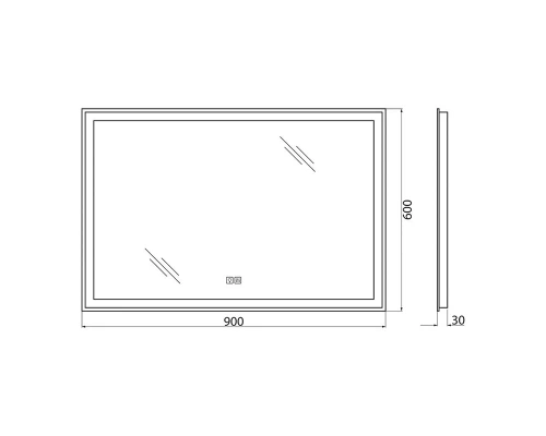 Зеркало BelBagno 90 x 60 см со встроенным светильником, сенсорным выключателем и подогревом, SPC-GRT-900-600-LED-TCH-WARM