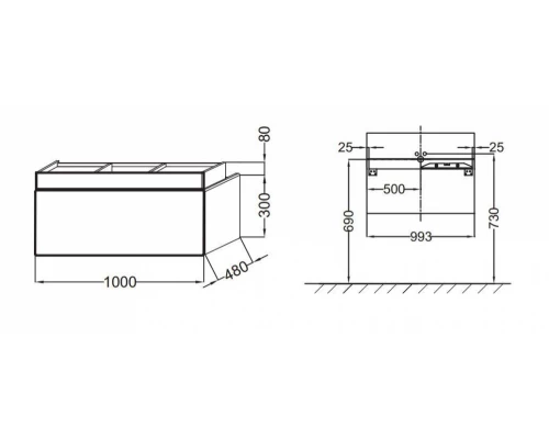 Тумба под раковину Jacob Delafon Terrace 100 см, EB1187-G1C, подвесная, белый лак