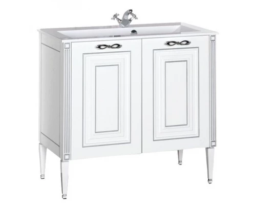 Тумба под раковину Aquanet Паола 90 00181762, цвет белый патина-серебро