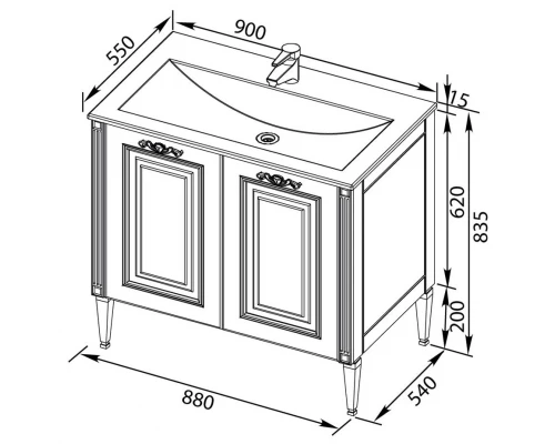 Тумба под раковину Aquanet Паола 90 00181762, цвет белый патина-серебро