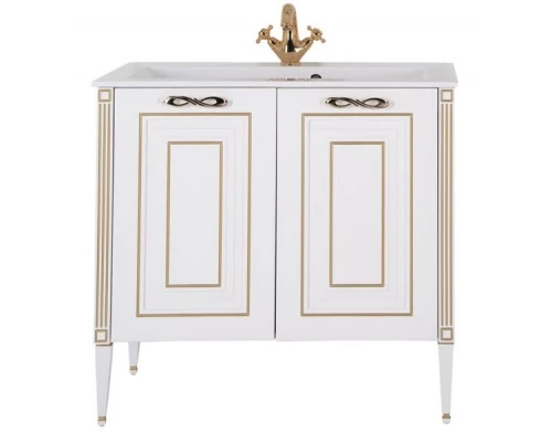 Тумба под раковину Aquanet Паола 90 00181762, цвет белый патина-серебро