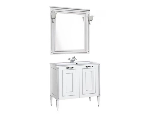Тумба под раковину Aquanet Паола 90 00181762, цвет белый патина-серебро