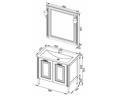 Тумба под раковину Aquanet Паола 90 00181762, цвет белый патина-серебро