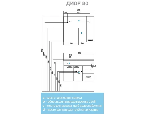 Тумба под раковину Акватон Диор 80, 1A167801DR010, белая
