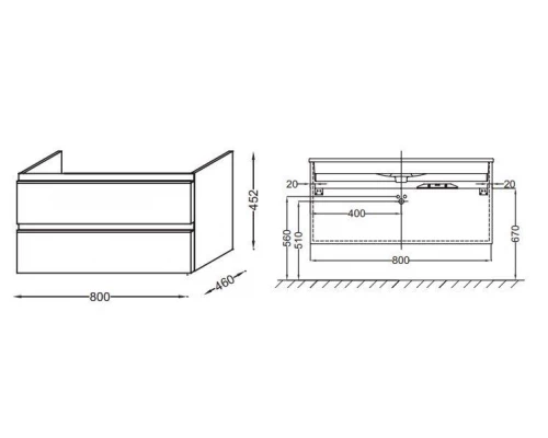 Тумба под раковину Jacob Delafon Vox 80 см, EB2028-RA-442, цвет - серый антрацит