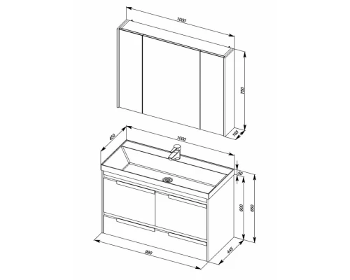 Тумба под раковину Aquanet Латина 100 00179637, цвет фасада белый