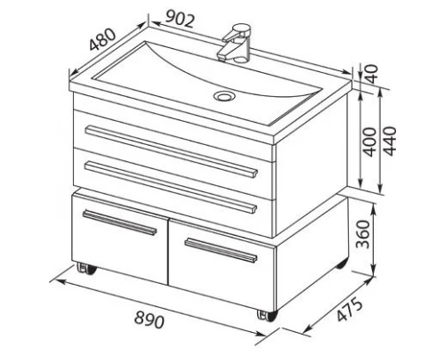 Тумба под раковину Aquanet Верона 90 подвесная 00172335, цвет белый