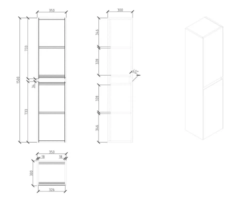 Шкаф-пенал подвесной BelBagno Pietra PIETRA-1500-2A-SC-PL, 35 см, цвет темное дерево (polissandro)