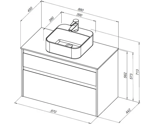 Тумба под раковину Aquanet Nova Lite 90, 2 ящика, белый глянец (242268)