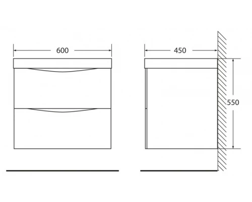 Тумба под раковину BelBagno Marino MARINO-600-2C-SO-NL-P, 60 х 45 х 55 см, Nero Lucido – черный глянец